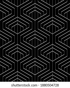 Vector geometric seamless pattern. Modern geometric background. Grid with hexagonal cells from thin threads.