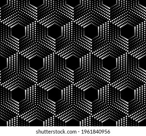 Vector geometric seamless pattern. Modern geometric background with hexagonal dotted tiles.