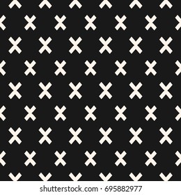 Vector geometric seamless pattern. Modern funky texture with crosses, repeat tiles. Simple monochrome abstract background. Stylish dark design for decoration, package, covers, upholstery, digital, web