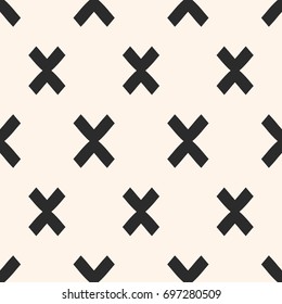 Vector geometric seamless pattern. Modern funky texture with crosses, repeat tiles. Simple monochrome abstract background. Stylish contemporary design for home decor, textile, fabric, linens, pillows