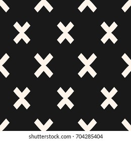 Vector geometric seamless pattern. Modern funky texture with crosses, repeat tiles. Simple monochrome abstract background. Stylish dark design for decor, textile, fabric, interior, package, clothing