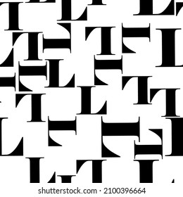 vector geometric seamless pattern on white isolated background with black elements letter L