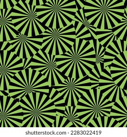 Vector geometric seamless pattern. Optical illusion black green trippy digital paper. Hypnotic effect striped circles endless trippy surface design backdrop for wrapping paper, fabric, web background