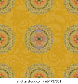 Vector geometric seamless pattern with orange, yellow and blue gradients. Seamless illustration for your design, wallpaper or textile. Geometric background.