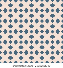 Vector geometric seamless pattern in oriental style. Blue and beige texture with curved shapes, diamonds, leaves, petals, grid. Simple minimal background. Elegant abstract ornament. Repeated design