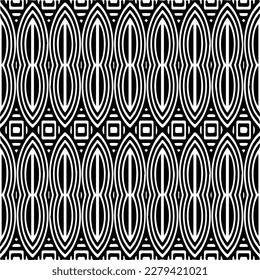 Vector geometric seamless pattern. Ornamental background with abstract shapes. Black and white texture. Abstract ornament background. Dark repeat design for decor, fabric, cloth.Abstraction art.