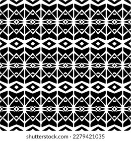 Vector geometric seamless pattern. Ornamental background with abstract shapes. Black and white texture. Abstract ornament background. Dark repeat design for decor, fabric, cloth.Abstraction art.