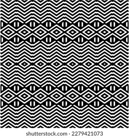 Vector geometric seamless pattern. Ornamental background with abstract shapes. Black and white texture. Abstract ornament background. Dark repeat design for decor, fabric, cloth.Abstraction art.