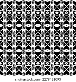 Vector geometric seamless pattern. Ornamental background with abstract shapes. Black and white texture. Abstract ornament background. Dark repeat design for decor, fabric, cloth.Abstraction art.