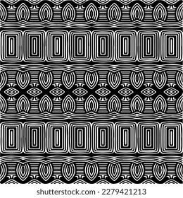 Vector geometric seamless pattern. Ornamental background with abstract shapes. Black and white texture. Abstract ornament background. Dark repeat design for decor, fabric, cloth.Abstraction art.