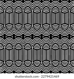 Vector geometric seamless pattern. Ornamental background with abstract shapes. Black and white texture. Abstract ornament background. Dark repeat design for decor, fabric, cloth.Abstraction art.