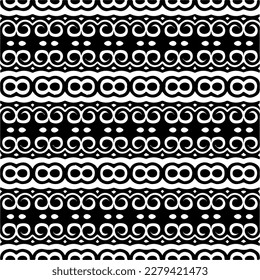 Vector geometric seamless pattern. Ornamental background with abstract shapes. Black and white texture. Abstract ornament background. Dark repeat design for decor, fabric, cloth.Abstraction art.
