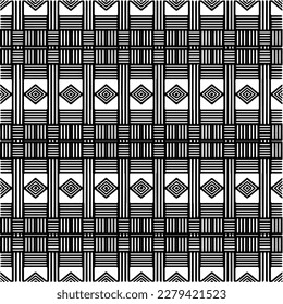 Vector geometric seamless pattern. Ornamental background with abstract shapes. Black and white texture. Abstract ornament background. Dark repeat design for decor, fabric, cloth.Abstraction art.