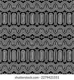 Vector geometric seamless pattern. Ornamental background with abstract shapes. Black and white texture. Abstract ornament background. Dark repeat design for decor, fabric, cloth.Abstraction art.