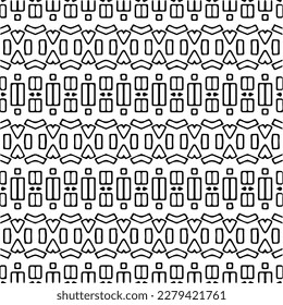 Vector geometric seamless pattern. Ornamental background with abstract shapes. Black and white texture. Abstract ornament background. Dark repeat design for decor, fabric, cloth.Abstraction art.