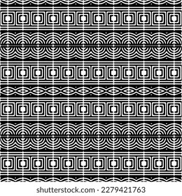 Vector geometric seamless pattern. Ornamental background with abstract shapes. Black and white texture. Abstract ornament background. Dark repeat design for decor, fabric, cloth.Abstraction art.
