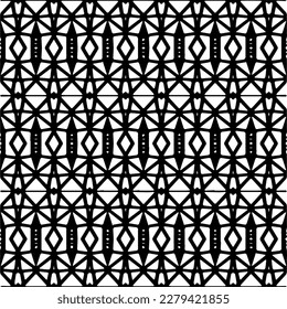 Vector geometric seamless pattern. Ornamental background with abstract shapes. Black and white texture. Abstract ornament background. Dark repeat design for decor, fabric, cloth.Abstraction art.
