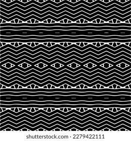 Vector geometric seamless pattern. Ornamental background with abstract shapes. Black and white texture. Abstract ornament background. Dark repeat design for decor, fabric, cloth.Abstraction art.