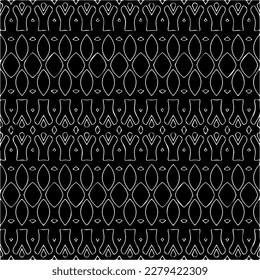 Vector geometric seamless pattern. Ornamental background with abstract shapes. Black and white texture. Abstract ornament background. Dark repeat design for decor, fabric, cloth.Abstraction art.