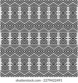 Vector geometric seamless pattern. Ornamental background with abstract shapes. Black and white texture. Abstract ornament background. Dark repeat design for decor, fabric, cloth.Abstraction art.