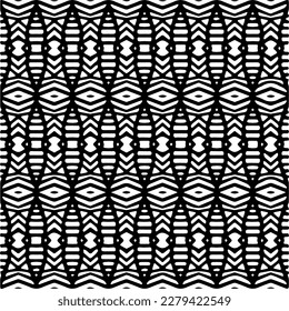Geometrisches, nahtloses Vektormuster. Zierender Hintergrund mit abstrakten Formen. Schwarz-Weiß-Textur. Abstrakter Zierhintergrund. Dunkle Wiederholung Design für Dekoration, Stoff, Stoff.Abstraktion Kunst.