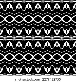 Vector geometric seamless pattern. Ornamental background with abstract shapes. Black and white texture. Abstract ornament background. Dark repeat design for decor, fabric, cloth.Abstraction art.