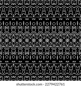 Vector geometric seamless pattern. Ornamental background with abstract shapes. Black and white texture. Abstract ornament background. Dark repeat design for decor, fabric, cloth.Abstraction art.