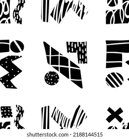 Vector geometric seamless pattern. RBlack and white doodle abstract background