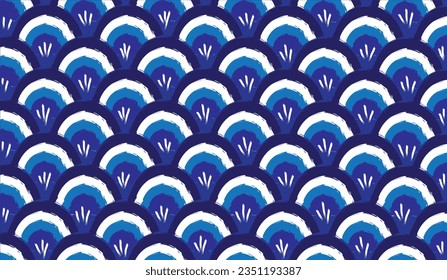 Vector geometric seamless pattern.  Repeating abstract circles figure in blue white.