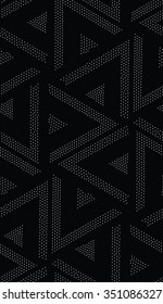 Vector geometric seamless pattern. Repeating abstract triangle gradation in black and white dots. Modern pointillism design