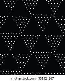 Vector geometric seamless pattern. Repeating abstract triangle gradation in black and white dots. Modern pointillism design
