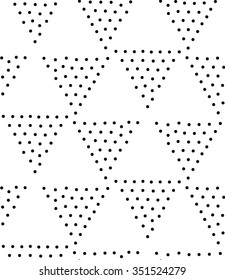 Vector geometric seamless pattern. Repeating abstract triangle gradation in black and white dots. Modern pointillism design