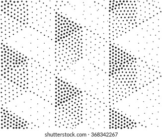 Vector geometric seamless pattern. Repeating abstract triangles gradation in black and white. Modern halftone triangle design, pointillism