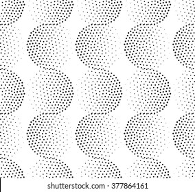 Vector geometric seamless pattern. Repeating abstract circles gradation in black and white. Modern halftone circle design, pointillism