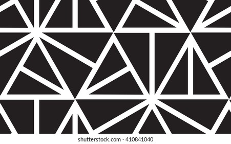 Vector geometric seamless pattern. Repeating abstract lines in black and white. Classical triangle flat texture, design 80s style