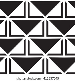 Vector geometric seamless pattern. Repeating abstract lines in black and white. Classical triangle flat texture, design 80s style