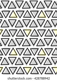 Vector geometric seamless pattern. Repeating abstract triangle in black, yellow, white dots. Modern pointillism design