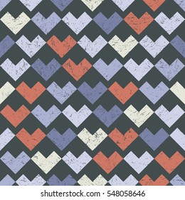 Vector Geometric Seamless Pattern. Repeating Abstract Background with Grunge Texture. Vintage Bright Graphic Ornament with Rectangle Shapes