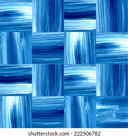 Vector geometric seamless pattern. Retro blue background. Bright acrylic brush strokes. Template. Can be used for wallpaper, fills, web, surface textures, textile, pack.