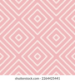Vector geometric seamless pattern. Retro vintage style seamless texture with diamonds, rhombuses, zigzag lines, chevron. Elegant geo ornament. Abstract pink background. Cute design for decor, print
