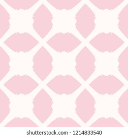 Vector geometric seamless pattern with rhombus shapes, grid, lattice, repeat tiles. Simple abstract pink and white background. Delicate cute ornament texture. Repeatable design for decor, wallpapers