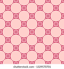 Vector geometric seamless pattern with rounded grid, net, mesh, lattice. Simple abstract red and pink background. Elegant minimal ornament texture. Cute repeat design for decor, fabric, wallpapers