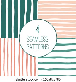 Vector Geometric Seamless Pattern Set. Trendy creative background with hand drawn grunge texture. Abstract colorful shapes: lines, stripes, brush strokes. For modern textile, fabric, wrapping paper