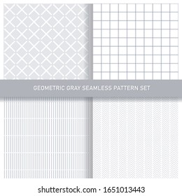 Vector geometric seamless pattern set. Gray and white, elegant, minimal, modern, abstract, simple vector background pack. For textiles, wallpapers, webdesign.