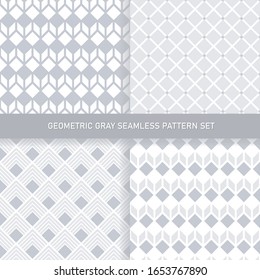 Vector geometric seamless pattern set. Gray and white, elegant, minimal, modern, abstract, simple vector background pack. For textiles, wallpapers, webdesign.