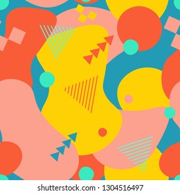 Vector geometric seamless pattern with shape. Collage abstract contemporary ornament. Memphis modern liquid template for print, banner, design. EPS 10.