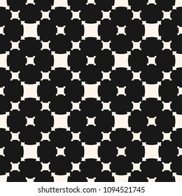 Vector geometric seamless pattern. Simple monochrome texture with square shapes, cross figures, grid, repeat tiles. Abstract black and white background. Design for decor, carpet, textile, fabric