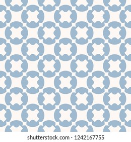 Vector geometric seamless pattern. Simple abstract texture with crosses, circles. Stylish modern minimal background in light blue and white color. Repeatable design for decor, print, wrapping, covers