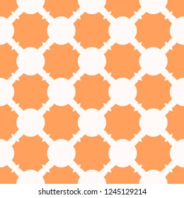 Vector geometric seamless pattern. Simple background with curved shapes, repeat tiles. Simple abstract ornamental texture in white and orange color. Elegant ornamental design for decor, textile, cloth