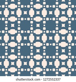 Vector geometric seamless pattern. Simple texture with small rounded squares, dots, grid, net. Abstract repeat background in blue and beige colors. Minimal design for decor, fabric, furniture, cloth